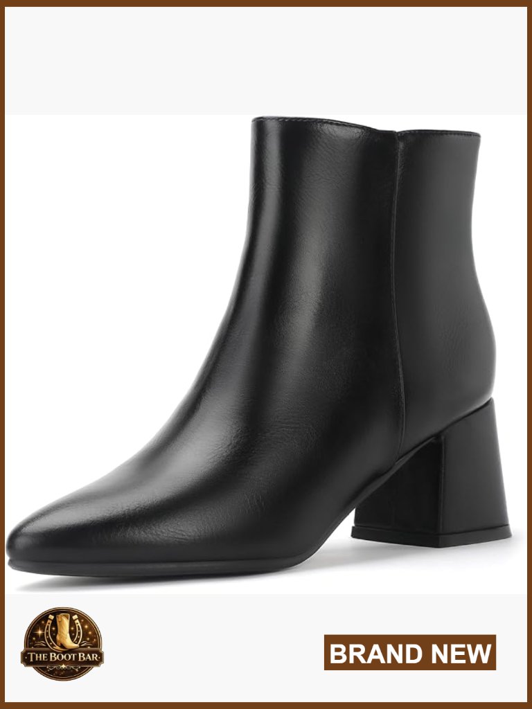Women's Pointed Toe Block Heel Ankle Booties With Side Zipper